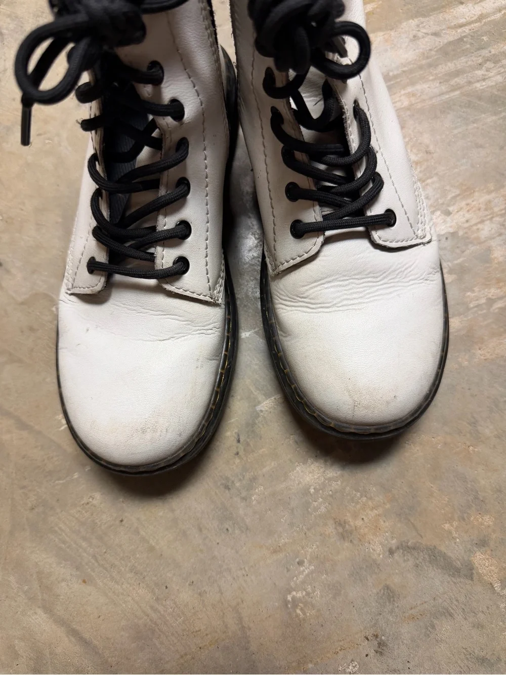 Dr. Martens White Leather Kids Combat Boots with Black Trim